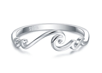 STROLLGIRL S925 Sterling Silver Multiple Waves Ring Ocean Tide Sea Plunging Wave Silver Ocean Ring Nautical Beach Summer Jewelry (size 6#)