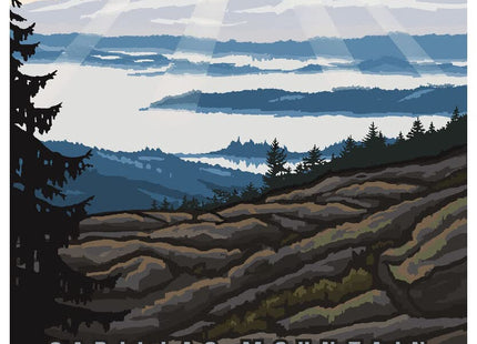 Art of Place Cadillac Mountain Acadia National Park Giclee Art Print Poster from Travel Artwork by Artist Paul A. Lanquist 12" x 18"