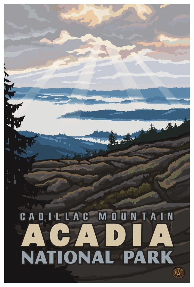 Art of Place Cadillac Mountain Acadia National Park Giclee Art Print Poster from Travel Artwork by Artist Paul A. Lanquist 12" x 18"