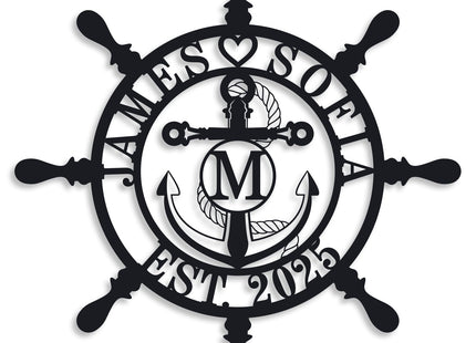 Personalized Ship Wheel Metal Sign, Customized Nautical Wall Decor, Anchor Compass Metal Sign, Family Name Sign, Monogram Wall Decor, Last Name Signs for Home, Housewarming Gift
