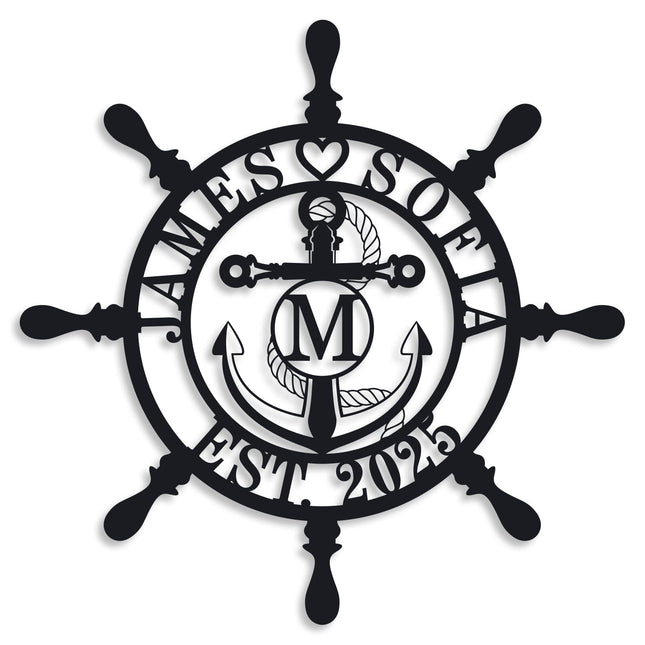 Personalized Ship Wheel Metal Sign, Customized Nautical Wall Decor, Anchor Compass Metal Sign, Family Name Sign, Monogram Wall Decor, Last Name Signs for Home, Housewarming Gift