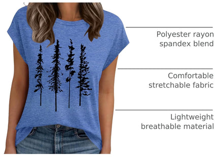 Women's Graphic Tee Funny Tree Shirt Cap Sleeve Mountain Tshirt Novelty Vintage Tops Summer(Blue Pine Tree,XL)
