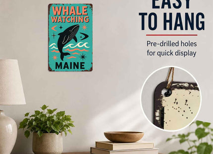 Whale Watching Maine Vintage Metal Wall Art Signs 8X12 Inch
