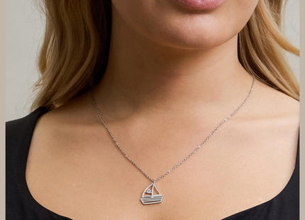 LUUK LIFESTYLE Steel Necklace with Sailboat Pendant, Silver, 20in