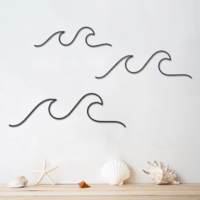 Qmetalart Wave Black Metal Wall Art, Coastal Ocean Home Decor