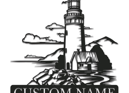 Personalized Lighthouse Metal Wall Art - Custom Nautical Name Sign, Outdoor Beach House Decor, Coastal Wall Decor Gift for Beach Lovers (Lighthouse A)