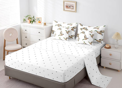 Feelyou Mallard Duck 7 Pieces Bed in a Bag Set Hunting and Fishing 7 PCS Comforter Set with Sheets Wild Animal Bed in a Bag for Boys Girls Kids Wildlife White Comforter Set with Sheets Queen Size