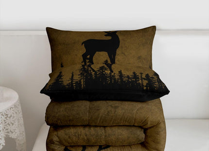 Erosebridal Rustic Farmhouse Bedding Set Deer Hunting Comforter Set Twin, Brown Tie Dye Bedding Comforter Sets Red Buffalo Plaid Duvet, Woodland Pine Tree Quilted Comforter Animal Theme Bedroom Decor