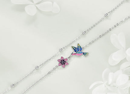 Hummingbird Anklet for Women Sterling Silver Hummingbird and Daisy Flower Double Chain Ankle Bracelets Layered Link Chain Anklets Jewelry Gifts