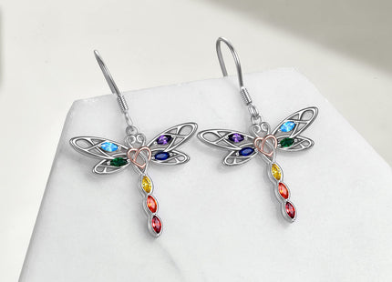 POPLYKE Dragonfly Dangle Earrings for Women Sterling Silver Celtic Knot Dragonfly 7 Chakra Irish Jewelery Gifts(dragonfly 7 chakra earrings)