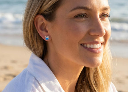 Blue Opal Delicate Nautical Created Crab Stud Earrings .925 Sterling Silver