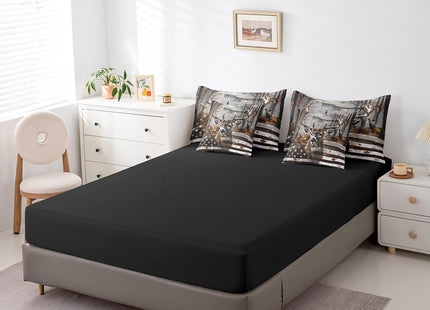 Erosebridal Full Comforter Set 7 Piece Deer American Flag Bed in A Bag Woodland Hunting Deer Elk Bedding Set with Sheet Set and Pillow Covers for Kids Adults,Reversible Black Bed Set