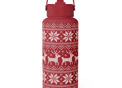 Stainless Steel Water Bottle 32 Ounces with Lid & Straw, Sport Insulated Bottles for Girls Women (Xmas Reindeer Pattern)