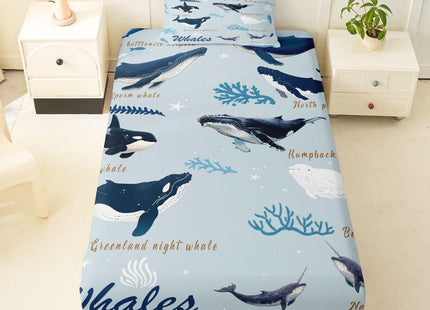 Whale Fitted Sheet Twin for Kids Boys Girls, Coastal Animal Bedding Set, Beach Ocean Creatures Under The Sea Bed Sheets, Nautical Sea Life Whale Bed Set