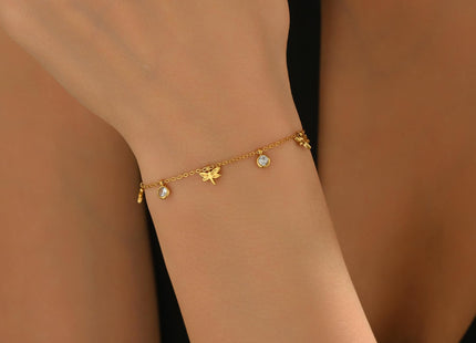 Dabovos Dragonfly Bracelet for Women 18K Gold Plated Dragonfly CZ Bracelets