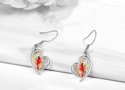 Cardinal Dangle Earrings S925 Sterling Silver Red Cardinal Drop Earrings Dangling Jewelry Cardinal Bird Gifts For Women