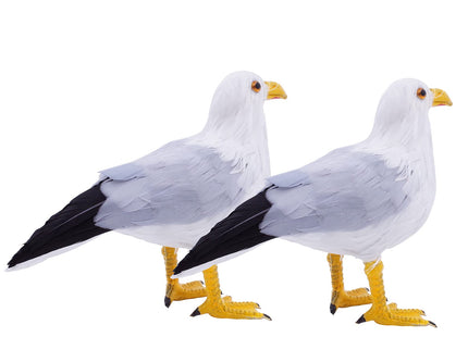 Etistta 2PCS Realistic Seagull Life Like Feathered Sea Gull Handmade 10 inch Fake Seagulls Birds for Home Decorations Garden Nautical Decor