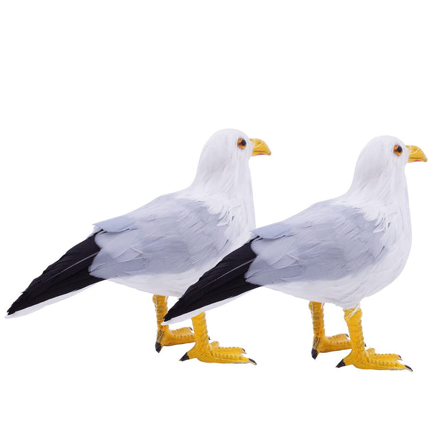 Etistta 2PCS Realistic Seagull Life Like Feathered Sea Gull Handmade 10 inch Fake Seagulls Birds for Home Decorations Garden Nautical Decor