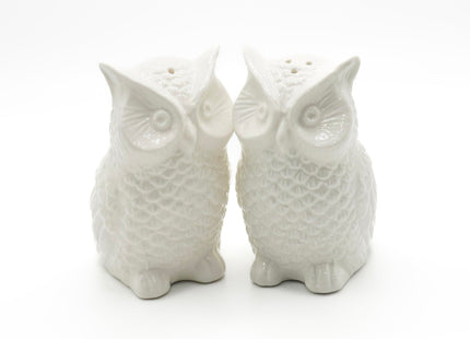 Fox Run Ceramic Owl Salt and Pepper Shakers, Set of 2 White Mini Seasoning Shakers, 2.4" x 3.5"