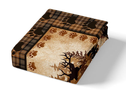 Castle Fairy Deer Bear Plaid Bed Sheet Set Queen Size,Animal Hunting Bear Print Bedding Set for Children Adult,Pine Trees Rustic Retro Grid Sheet Sets with Flat, Fitted Sheet, 2 Pillowcases