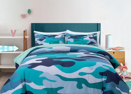 Holawakaka Full Size Camouflage Bedding Comforter Set with Sheets, Boys Girls Men Camo Bed in A Bag 5 Pieces,Kids Teens Dorm Bed Sets Neutral Farmhouse Lodge Cabin Army Bedspread (Aqua, Full)