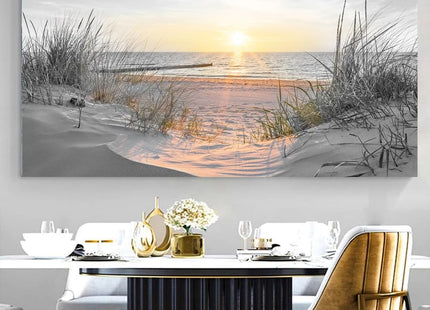 Yxbhhym-Black and White Sunset Beach Wall Art Coastal Room Decor Ocean Picture for Living Room Wall Art Bedroom Seascape Artwork Prints Sea Scene Painting Modern Bathroom Office Decor