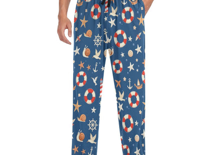 Nautical Blue Anchor Pajama Pants Nautical Lifebuoy Starfish Men's Pajama Bottoms Lounge Sleepwear PJs Sleep Pants M