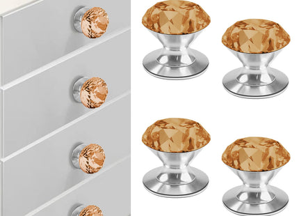 CcHhyyt 4 Pcs Crystal Adhesive Knobs Stick On Cabinet Handle Amber K9 Crystal Pulls Peel and Stick Dresser Pulls for Mirror Cabinet Drill Free Knobs for Glass Sliding Doors Fish Tank Lid Terrarium