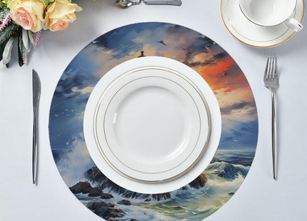 Nautical Lighthouse Round Placemats Set of 4, Table Mats Place Mats