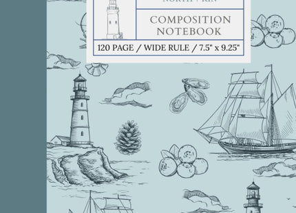 Maine Lighthouse Coastal Toile Composition Notebook |120 Wide Rule Notebook