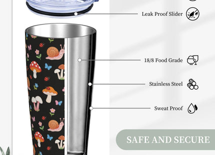 Yobvec Mushroom Tumbler with Lid and Straw, 20 Oz Stainless Steel Cups Insulated Water Bottle Coffee Mug Mushroom Gifts