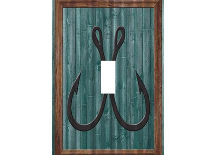 Turquoise Blue Anchor Hooks Wood Board 1 Gang Light Switch Covers Decorative Unique Single Toggle Wall Plate Switchcover Electrical Switchplate for Farmhouse Bathroom Bedroom Decor