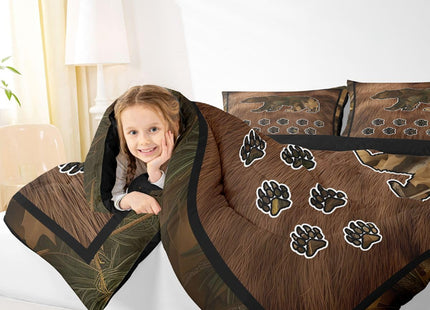 Camouflage Bear Full Size Comforter Set For Boys Men,Camo Woodland Animal Comforter Brown Bear Skin Bedding Sets Rustic Farmhouse Cabin Lodge,Soft Microfiber Quilt Duvet Insert 2 Pillow Cases