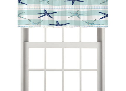 BaoNews Coastal Navy Blue Blackout Kitchen Curtain, Coastal Starfish Repeat Pattern Navy Blue Turquoise Window Treatment Rod Pocket Light Filtering Bathroom Short Valance 1 Pack 52X18 Inches