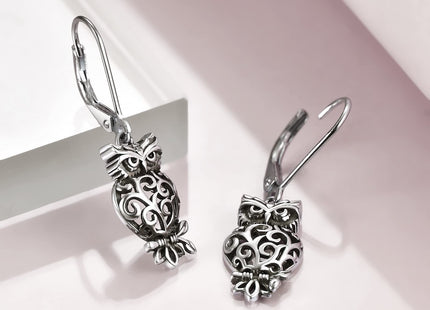 YAFEINI Owl Earrings for Women 925 Sterling Silver Dangle Leverback Bird Earrings Owl Jewelry for Women