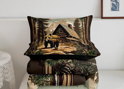 Erosebridal Retro Bear Comforter Set Lodge Cabin Country Bedding Sets Twin Rustic Farmhouse Hunting Animal Down Comforter for Kids Adults Men,Woodland Wildlife Quilt Duvet 2 Pcs