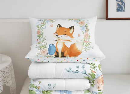 Erosebridal Kids Fox Comforter Set Twin Boys Girls Cute Woodland Animal Print Bedding Set Rose Flower Comforter Tree Branch Botanical Duvet Quilts,Watercolor Lovely Bird Wildlife Bedding Sets 2 Pcs