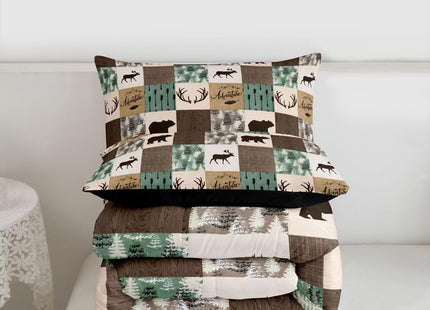 Rustic Patchwork Comforter Set,Bear Moose Bedding Set Queen For Kids Boys