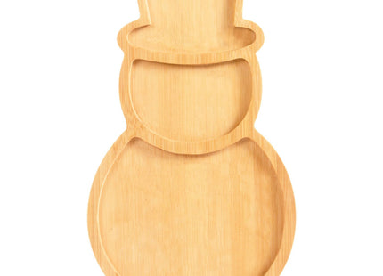 AWIZOM Snowman Wooden Serving Tray Christmas Bamboo Platter Winter Snowman Shape Charcuterie Board Decorative Wood Snack Dish Plate for Xmas Holiday Housewarming Present,14.17x8.15x0.59 Inch