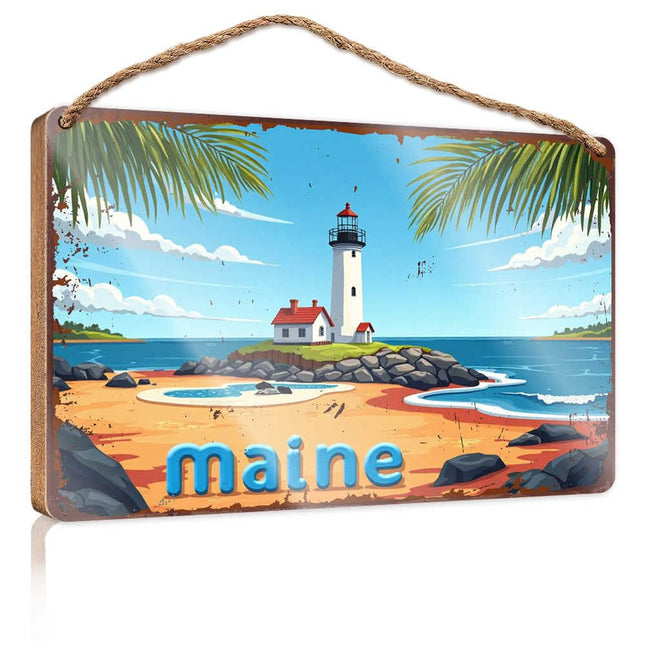 AFGD Western Kitchen Decor Wooden Sign Plaque/Wooden Board & Aesthetic Desk Accessory - Small Decor For Shelves | No Entry, Maine Coastal Lighthouse Serenity