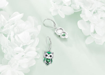 AINFQY Owl Earrings for Women Sterling Silver Owl Jewelry Birthstone Owl Dangle Earrings Christmas Gifts (05-May)