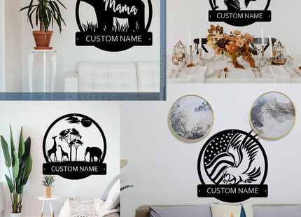 Deer Mountain Forest Moon DAD Father's Day Gift Store Sign Cabin Decor Black Metal Wall Art Plaque Home Decor Outdoor Metal Wall Art Gift for Housewarming