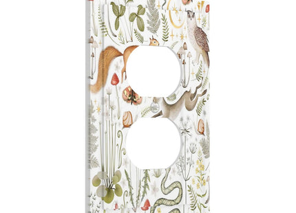 Forest Country Woodland Wild Animals Butterfly Mushroom Duplex Outlet Covers Decorative Single Light Switch Covers Electrical Receptacle Wall Plate Plug Switchplate Dimmer for Home Decor