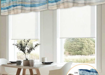 2 Pack Coastal Nautical Kitchen Valances for Windows, Ombre Navy Blue Short Valance Curtains Rod Pocket Window Treatments Modern Abstract Beach Wave Valances for Living Room 42x12 Inch, 2 Panels