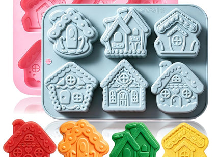 2 Pack Gingerbread House Cake Molds Christmas Gingerbread House Baking Mold 6-Cavity Silicone Village Gingerbread House Mold Perfect for Cake Cupcake Decoration Soap Pudding Chocolate Candy Ice Cube