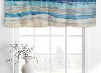 2 Pack Coastal Nautical Kitchen Valances for Windows, Ombre Navy Blue Short Valance Curtains Rod Pocket Window Treatments Modern Abstract Beach Wave Valances for Living Room 42x12 Inch, 2 Panels