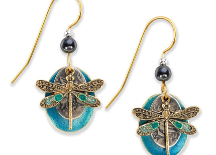 Silver Forest Dragonfly Oval Disc Earrings