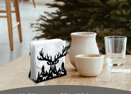 DOODLREAM Deer Head Decorative Black Metal Napkin Holder for Table, 5.3" x 4.9" x 1.9" Reindeer Forests Standing Napkin Holder for Home Kitchen Restaurant Picnic Party Coffee Bar Dining Room