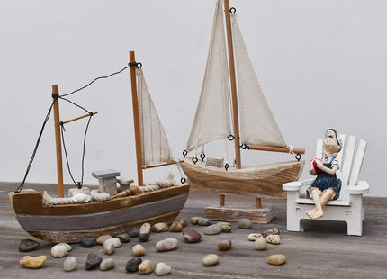 Wooden Sailboat Small Nautical Sail Boat Decor Coastal Beach Themed Ornaments for Home Bathroom Room Bedroom (B)