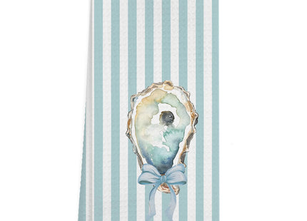 KAOWT Blue Coastal Striped Oyster Kitchen Towels Decor, Coquette Bow Beach Nautical Dish Tea Towels for Kitchen, Oyster Shell Decorative Hand Towel for Bathroom, 16x24 Inch